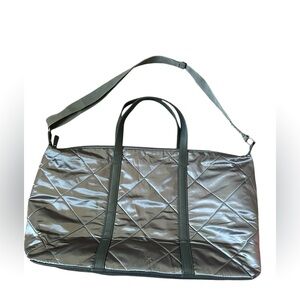 Extra Large Spacious Quilted Fabric Dark Silver Travel Bag w/shoulder strap